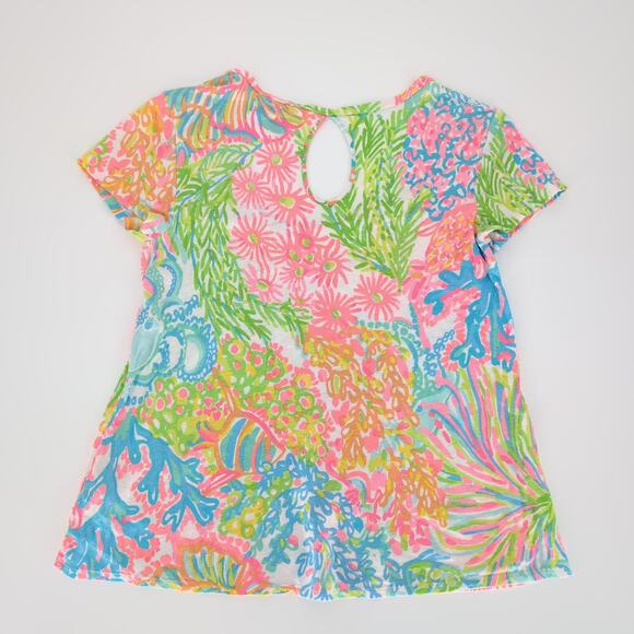 Lilly Pulitzer Michele Top Multi More Lovers Coral Keyhole Shirt - Size S - GUC - Picture 8 of 10